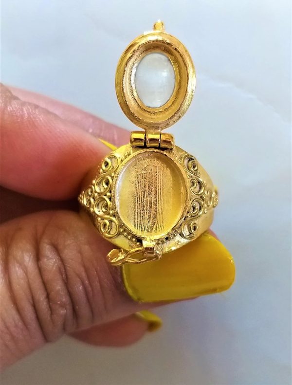 Moonstone Ring, Poison Box Ring, Gold Plated Perfume Box Ring, June - Image 6