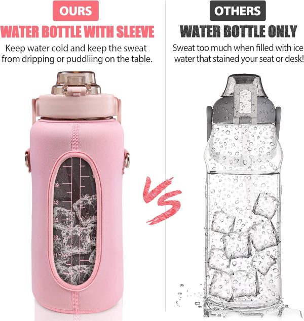 Half Gallon Water Bottle with Sleeve, 64OZ Motivational Water Bottle with - Image 4