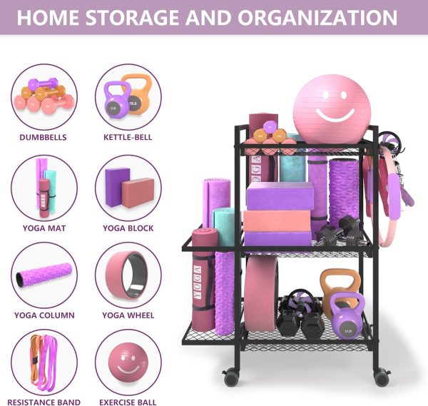 Home Gym Storage Rack,Workout Equipment Gym Organizer,Weight Rack,Yoga Mat - Image 4