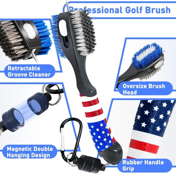 Golf Club Brush and Amercian Flag Golf Towels, Golf Groove Cleaner Cleaning - Image 5