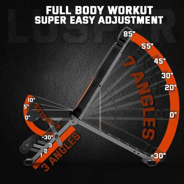 Lusper Adjustable Weight Bench Foldable - 660/800 Lb Stable Workout Bench, - Image 3