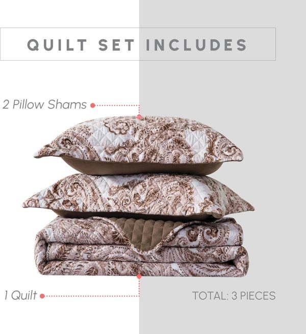 Elegant Comfort 3-Piece Boho Quilted Reversible Floral Paisley Bedspread - Image 3