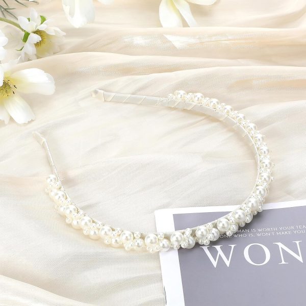 Pearl Headbands for Women Girls, Cute White Faux Pearl Bridal Headbands - Image 5