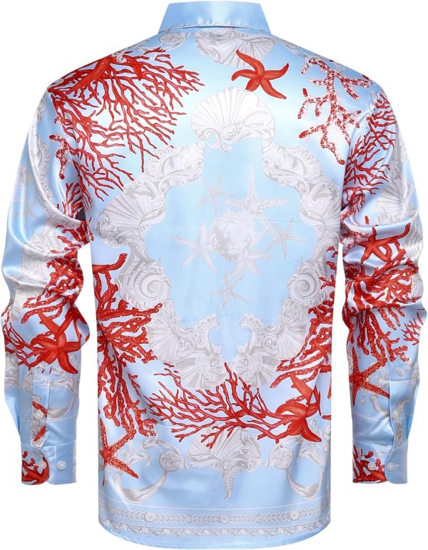 Men Floral/Golden Lion/Paisley/Fashion Luxury Printed Dress Shirts Long - Image 2