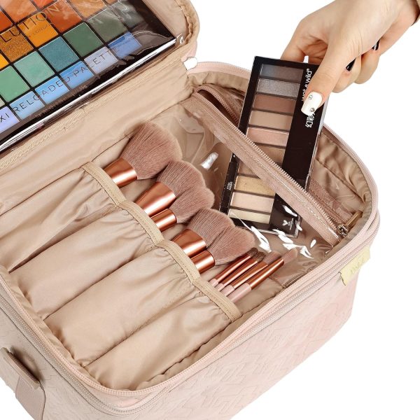 NISHEL Extra Large Double Layer Travel Makeup Bag Women, Cosmetic Organizer - Image 4