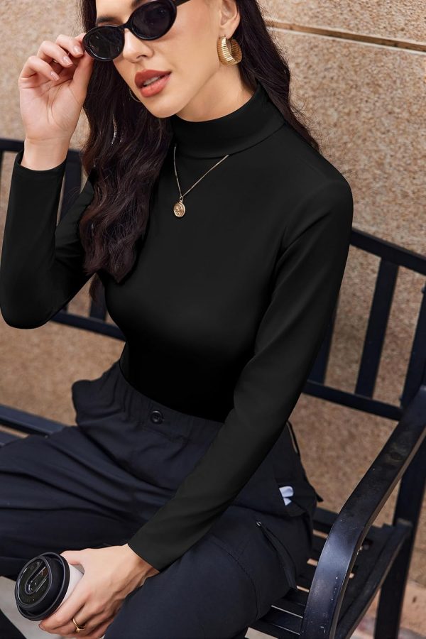 Ekouaer Women's Turtleneck Long Sleeve Shirts Fall Fashion Lightweight Base - Image 4