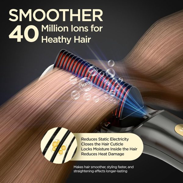 Hair Straightener Brush, Upgraded Ionic Hair Straightener Comb with - Image 4