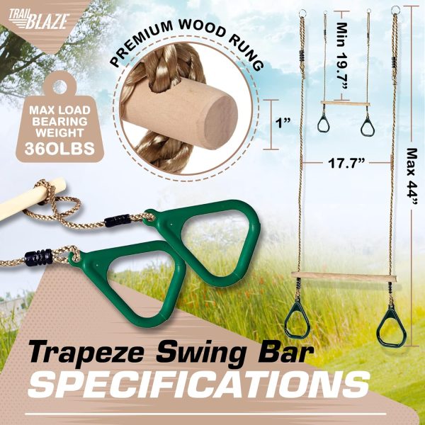 Wooden Trapeze Swing Bar for Kids - 18" Adjustable Height Monkey Bars Rings - Image 5