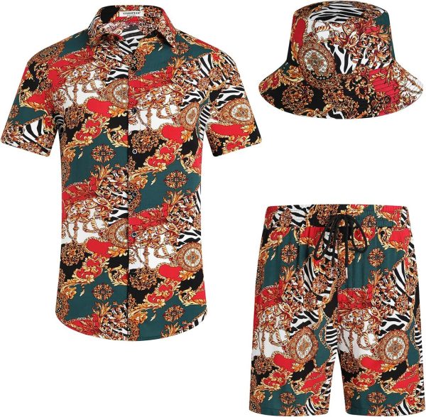 EISHOPEER Men's Flower Hawaiian Sets Casual Short Sleeve Shirt and Shorts - Image 2