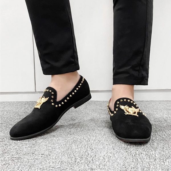 Men's Loafers Vintage Slip on Suede Dress Shoes Velvet Dress Loafers Size - Image 6