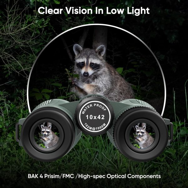 WOSPORTS 10x42 Binoculars for Adults, IP67 Waterproof Binoculars with Clear - Image 6