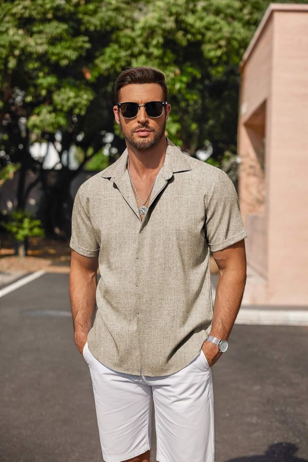 COOFANDY Men's Linen Shirts Short Sleeve Casual Shirts Button Down Shirt - Image 4