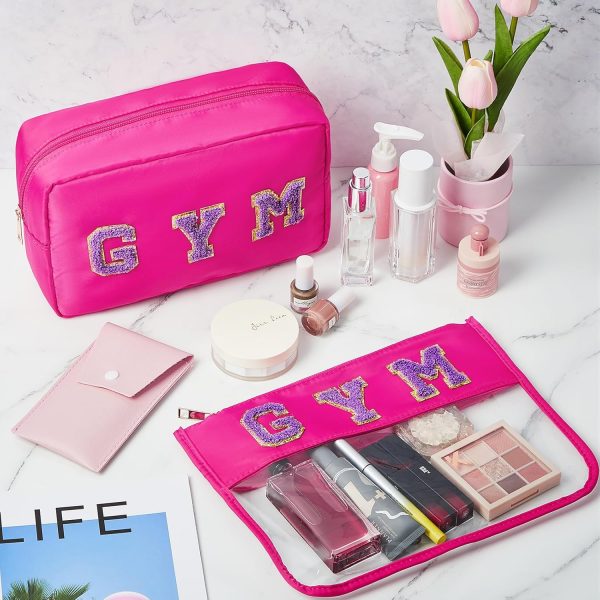 Aliceset 2 Pcs Pink Gym Letter Preppy Patch Cosmetic Bags Gymnastics Gifts - Image 2