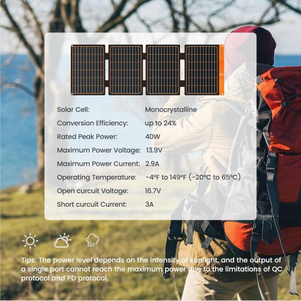 FlexSolar 40W Portable Solar Panel with USB-A and USB-C Port Charge for - Image 4