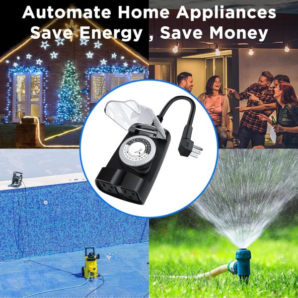 Outdoor Timer Outlet Waterproof, 24 Hour Outdoor Light Timer, Timers for - Image 2