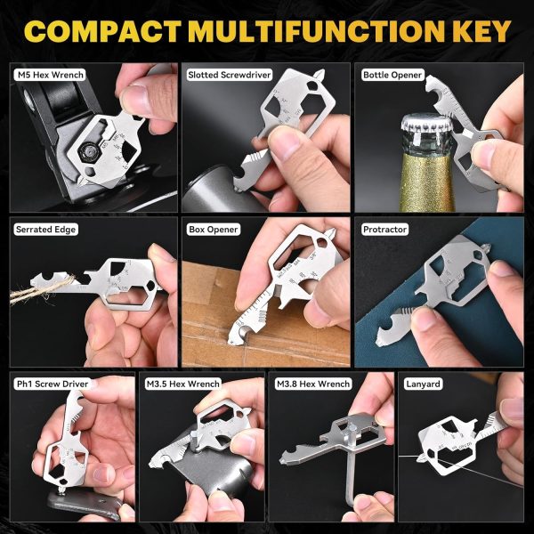 Key Shaped Pocket MultiTool 20-in1 Multi Tool, Stainless Steel Keychain - Image 6