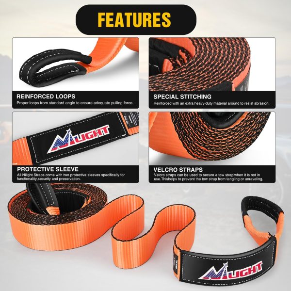 Nilight 3" x 30' Recovery Tow Strap Kit with 2" Hitch Receiver and 3/4" - Image 3