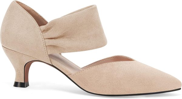 Coutgo Womens Low Kitten Heel Dress Shoes Pointed Toe Slip on Ankle Strap - Image 4