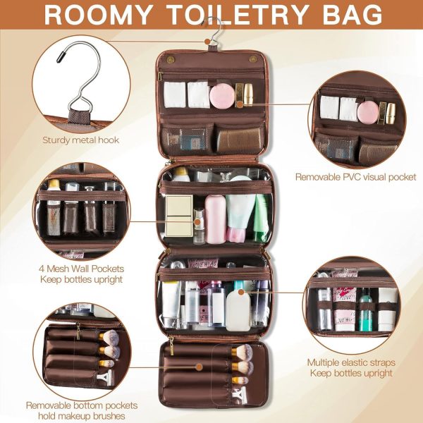 Elviros Hanging Toiletry Bag Removable Travel Bag PU leather Makeup - Image 4