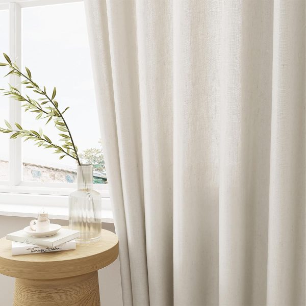 Greige Linen 102 Inch Curtains 72 Inch Wide for Living Room Privacy Pinch - Image 5
