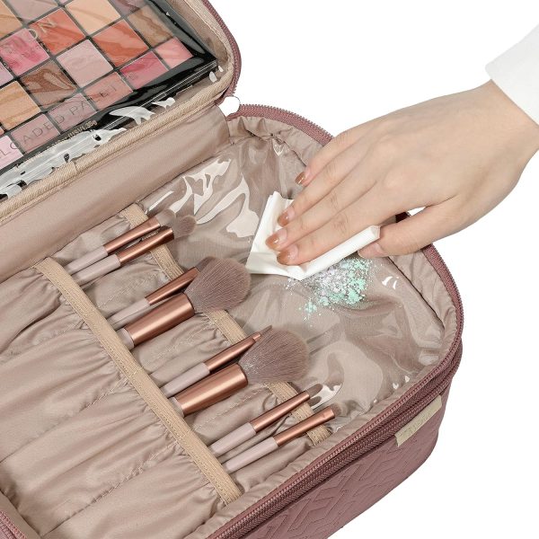 NISHEL Large Double Layer Travel Makeup Bag Women, Large Cosmetic Case, - Image 4