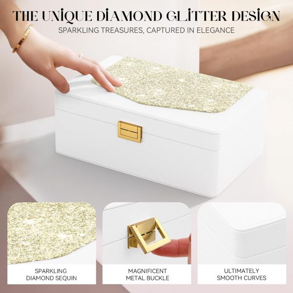 Jewelry Box for Women with Elegant Glitter Design, 2-Layer Jewelry - Image 2