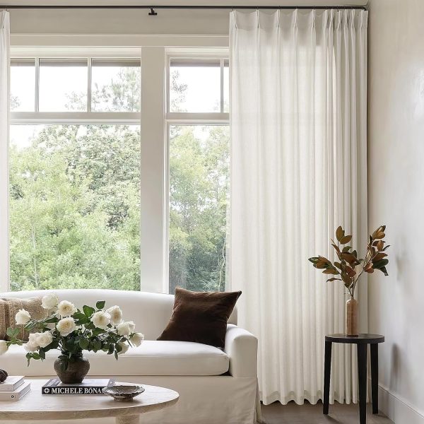 Greige Linen 102 Inch Curtains 72 Inch Wide for Living Room Privacy Pinch - Image 2