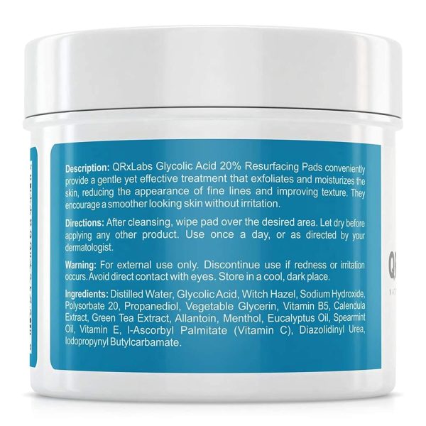 QRxLabs Glycolic Acid 20% Resurfacing Pads for Face & Body with Vitamins - Image 3