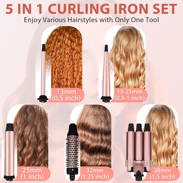 5 in 1 Curling Iron Set, 3 Interchangeable Ceramic Hair Curling - Image 2