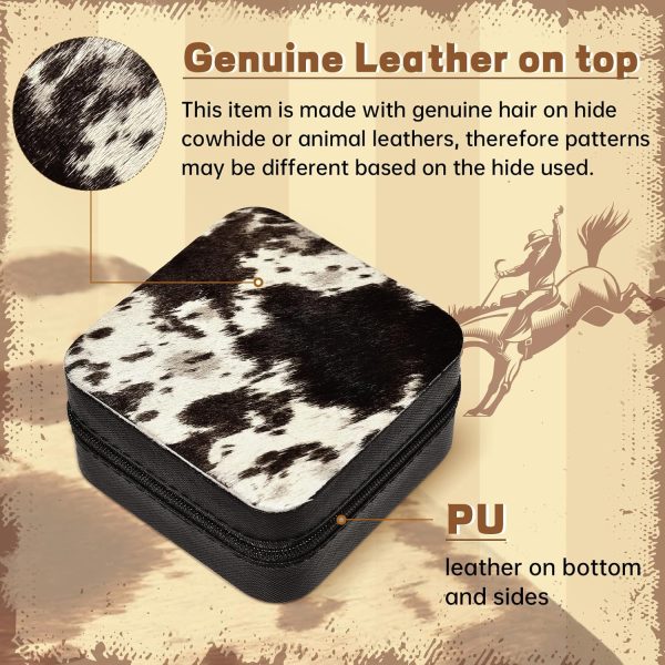 DEEKA Western Jewelry Box Case Real Leather Cow Print Cowhide Tooled Travel - Image 2
