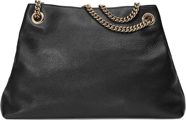 Gucci Soho Medium Black Double Leather Chain Shoulder Bag Tote Black Gold - Image 2