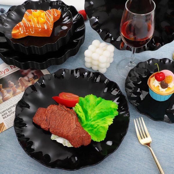 LIYH 24pcs Black Plastic Plates Reusable,Unbreakable Plastic Plates, - Image 6