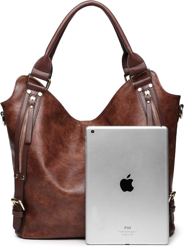 Women Tote Bag Handbags PU Leather Fashion Hobo Shoulder Bags with - Image 2