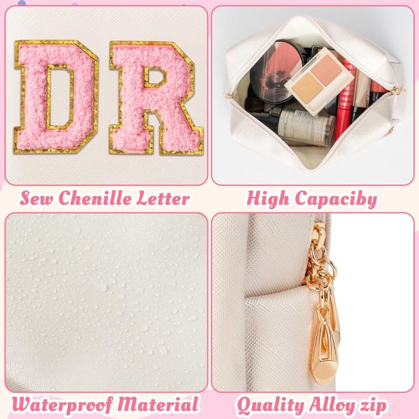 Y1tvei DRUGS Letter Cosmetic Bag - Preppy Pink Drugs Chenille Varsity - Image 3