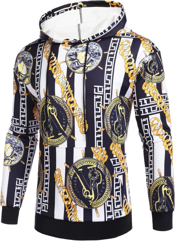 Daupanzees Men's Luxury Casual Long Sleeve Floral Print Hooded Sweatshirt - Image 2
