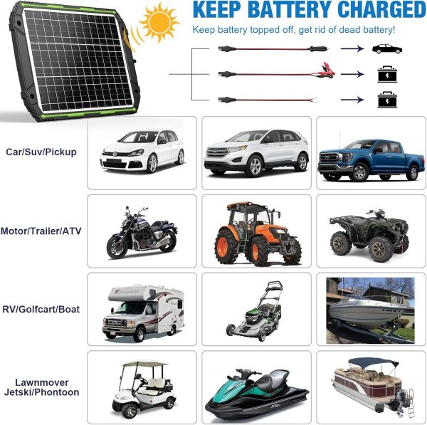25W 12V Solar Powered Battery Charger & Maintainer, Built-in Smart MPPT - Image 8