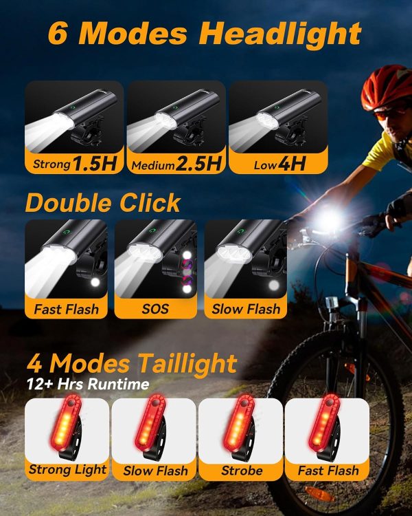 Super Bright Bike Lights for Night Riding, USB Rechargeable Mountain - Image 4