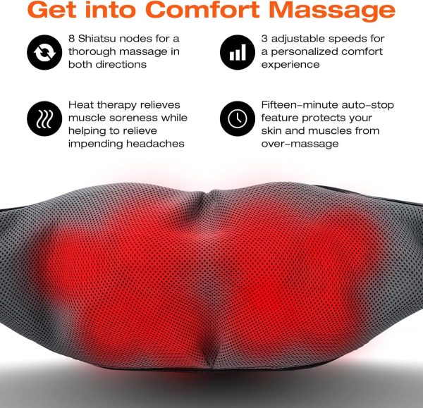 Neck Massager with Heat, Shiatsu Shoulder Massager, Electric Kneading Back - Image 2