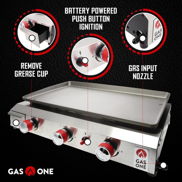 Gas One Flat Top Grill with 3 Burners – Auto Ignition Propane Portable Gas - Image 7