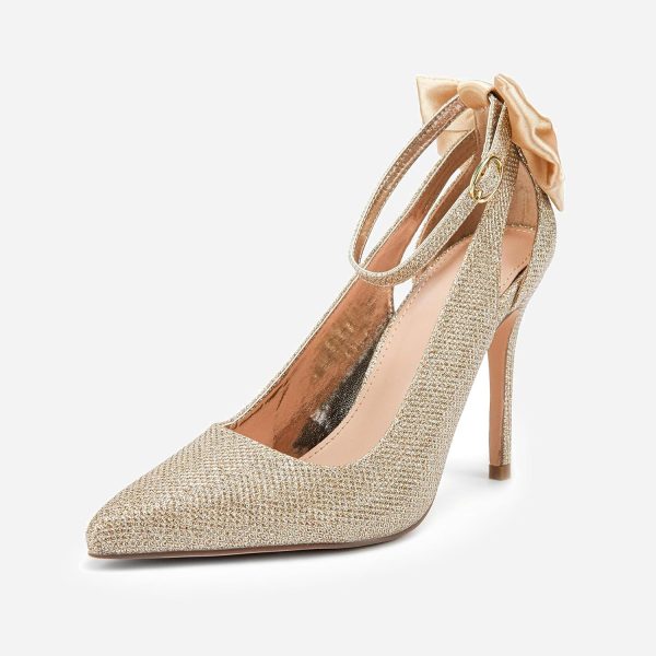 Fashare Womens High Heels Bow Tie Back Sexy Stiletto Ankle Strap Wedding - Image 2
