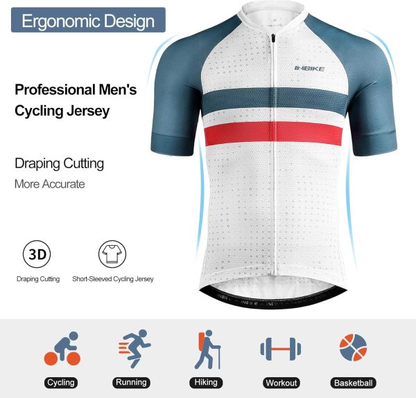 INBIKE Mens Cycling Jersey 3 Rear Pockets Moisture Wicking Short Sleeve - Image 2