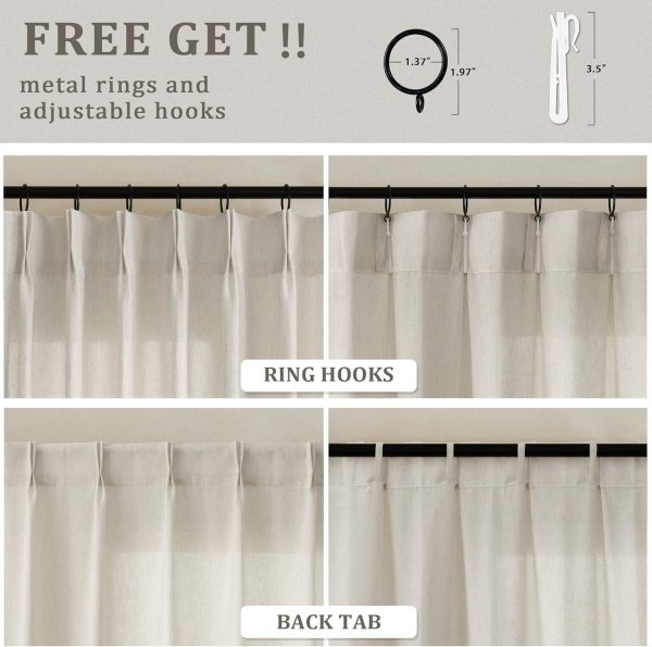 Greige Linen 102 Inch Curtains 72 Inch Wide for Living Room Privacy Pinch - Image 3