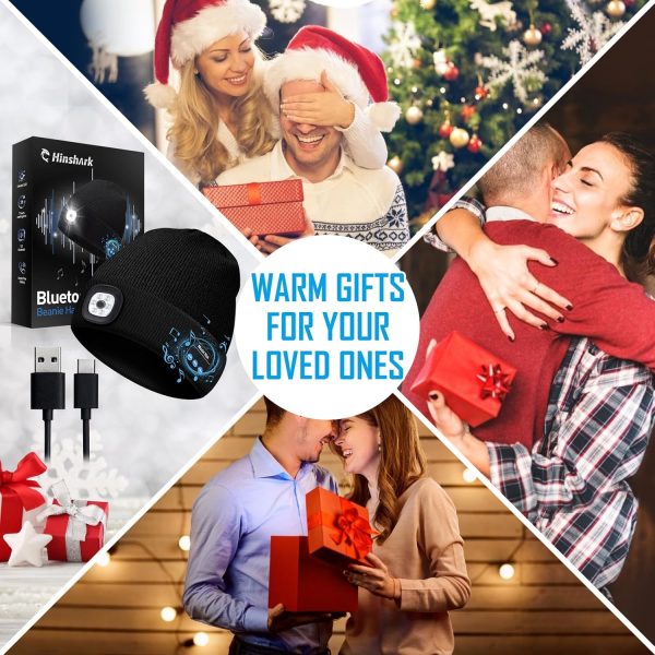 Gifts for Men, Stocking Stuffers for Adults Men LED Bluetooth Beanie Hat, - Image 4