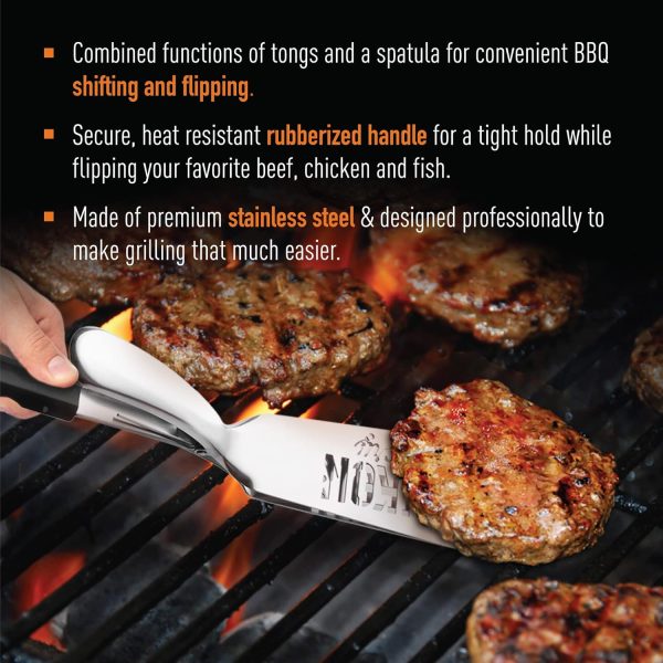 Yukon Glory Premium Stainless-Steel, Rubber-Grip Tongs-Spatula, Perfect - Image 2