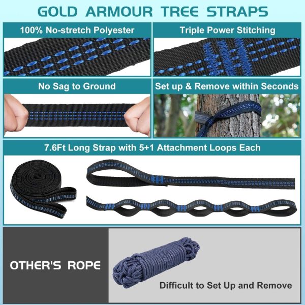 Camping Hammock Portable Nylon Hammocks with Tree Straps Single - Image 5