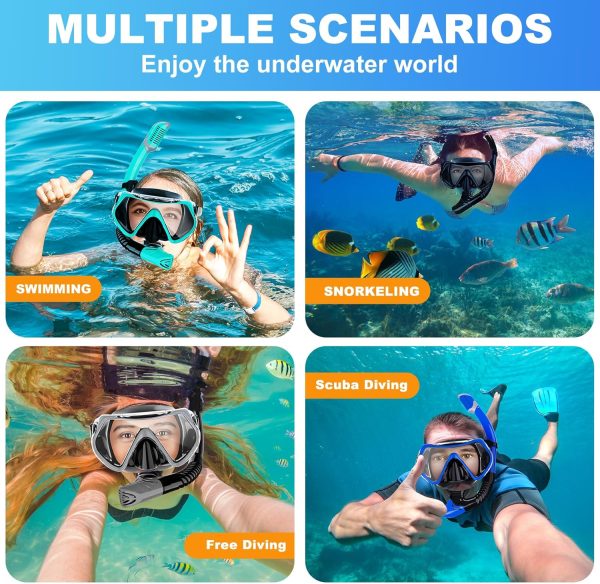 Snorkeling Gear for Adults, Felidel Snorkel Mask Adult Dry Top Snorkel Set - Image 6