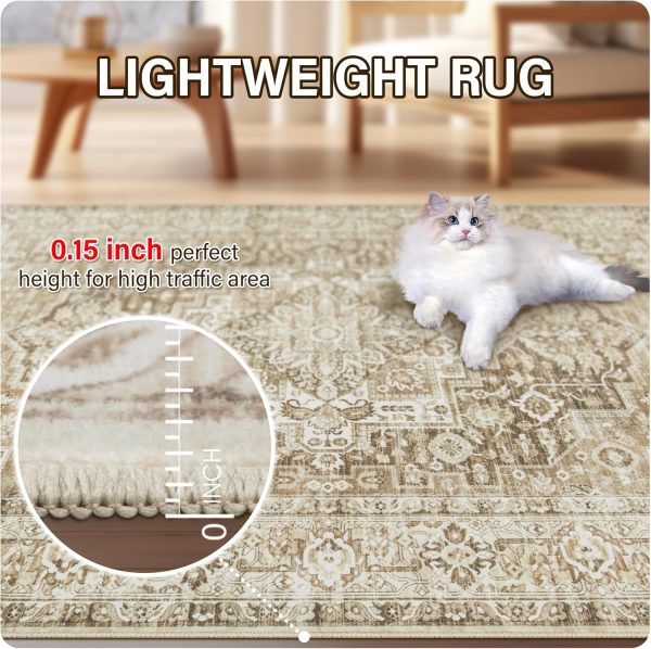 Area Rug Living Room Carpets: 6x9 Large Machine Washable Rug Boho Vintage - Image 6
