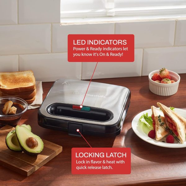 Elite Gourmet ESM2207SS# Stainless Steel Sandwich Panini Maker Grilled - Image 2