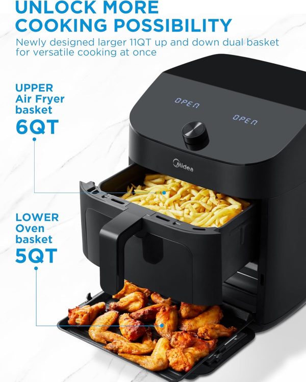 Midea Dual Basket Air Fryer Oven 11 Quart 8 in 1 Functions, Clear Window, - Image 3