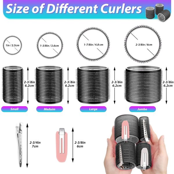 Hair Curlers Set with 24 Rollers (6 Jumbo, 6 Large, 6 Medium, 6 Small) and - Image 4